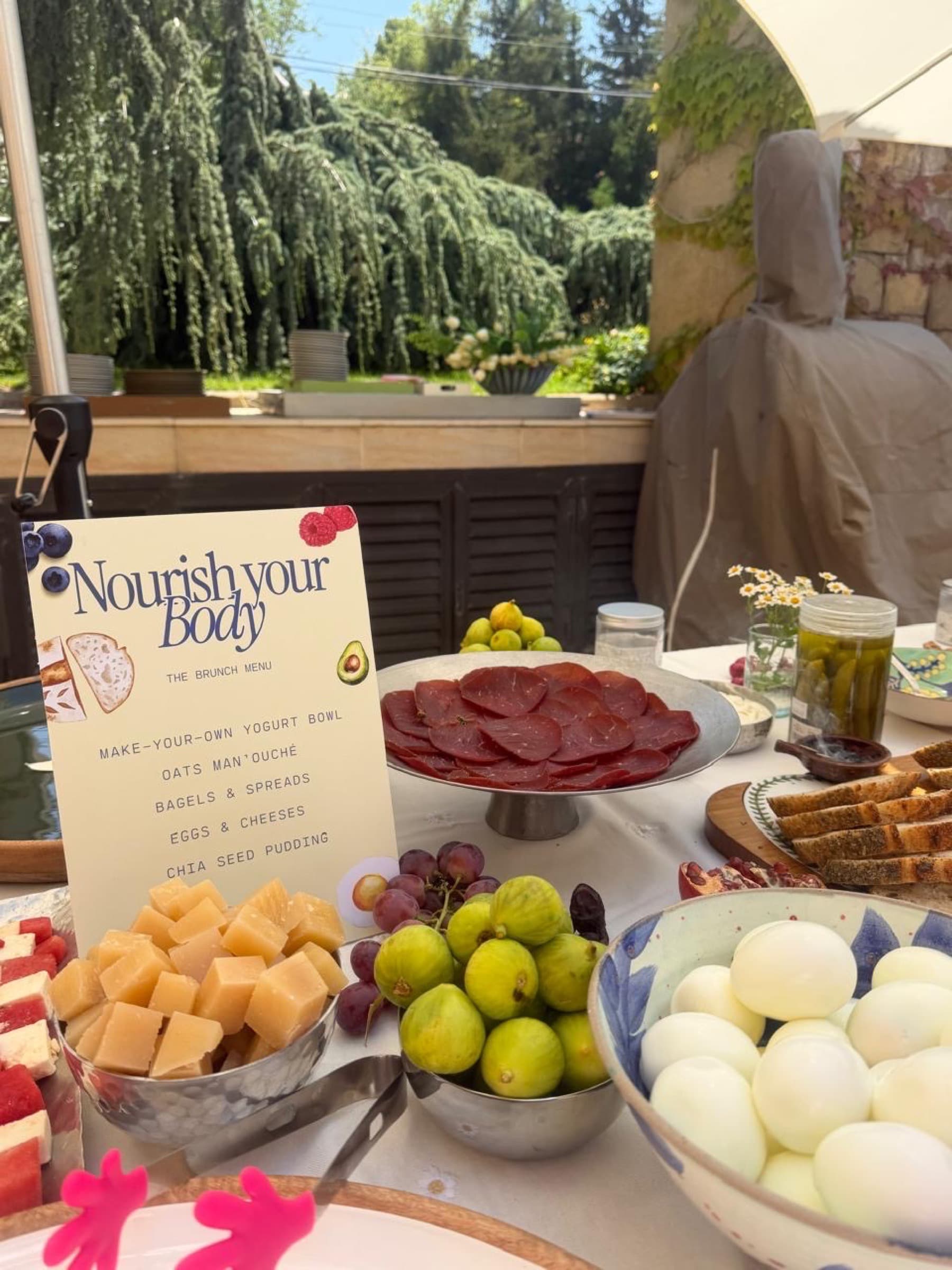 The printed Nourish your Body menu standing on the table